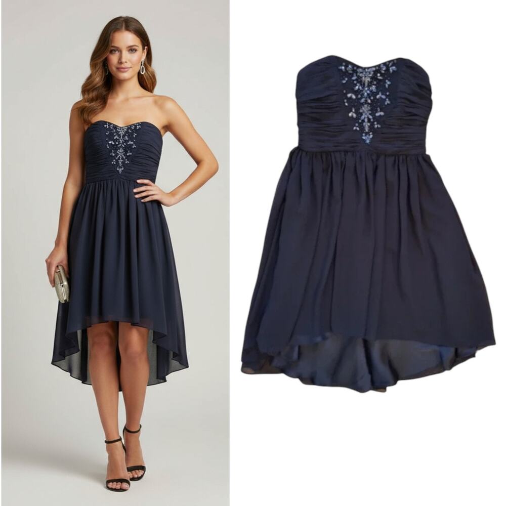 Pearl Georgina Chapman Party Dress Size 4 Black Chiffon Strapless Rhinestones